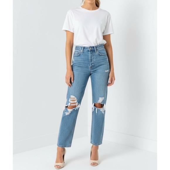 AGOLDE 90s Mid-Rise Loose Fit Ripped Jeans, Fall Out, 24” - Picture 1 of 11